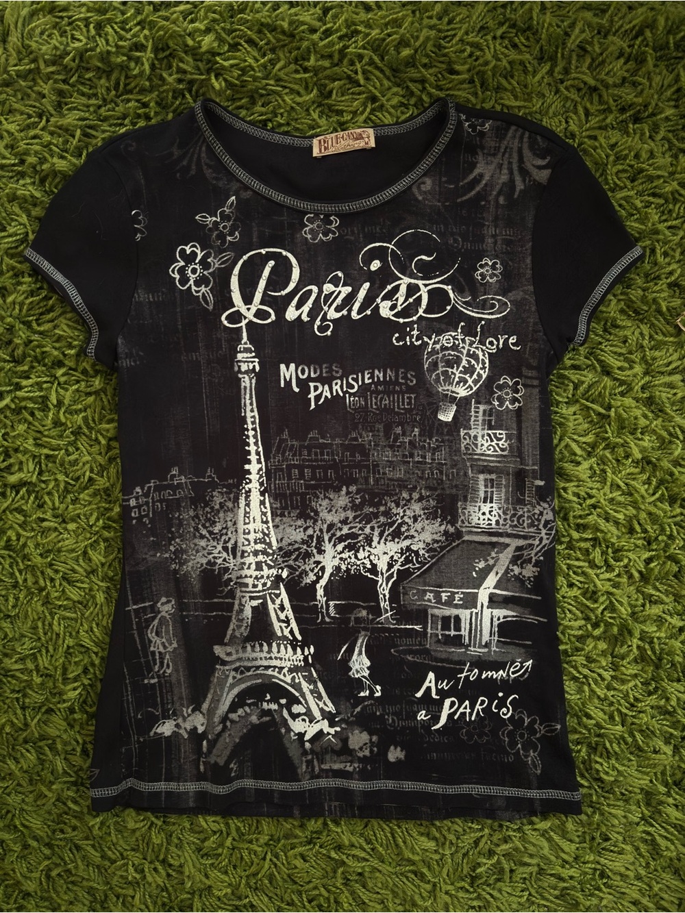 Y2K Blue Canyon Clothing Paris Graphic Short Sleeve Tee - Black